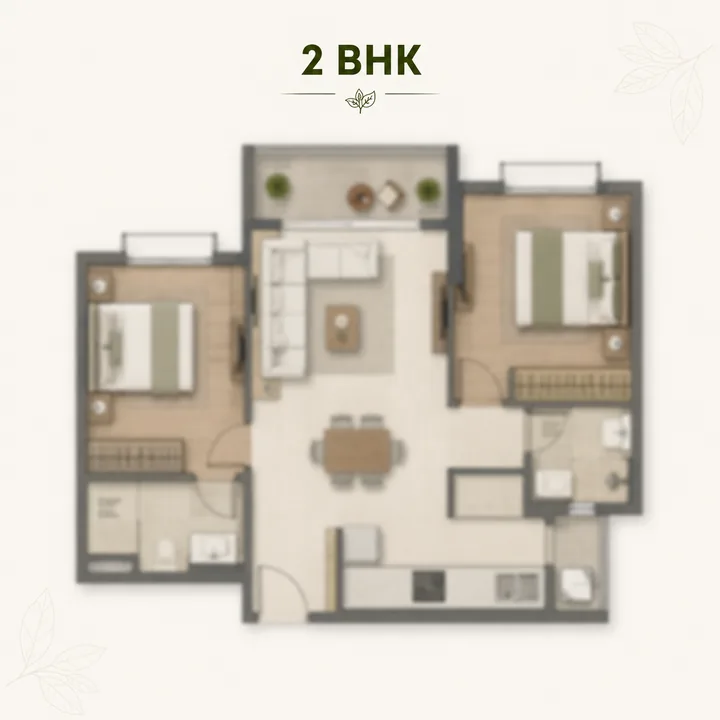Purva Mandur 2 BHK floor plan layout - approximately 1,150 to 1,350 sq ft super built-up
